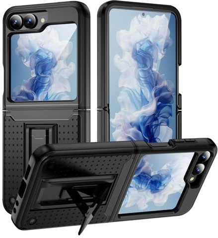 Jeylly for Samsung Galaxy Z Flip 6 Case with HInge Protection, Built-in Kickstand, Shockproof Anti Scratch Hard PC Rugged Phone Cover for Samsung Galaxy Z Flip 6, Black