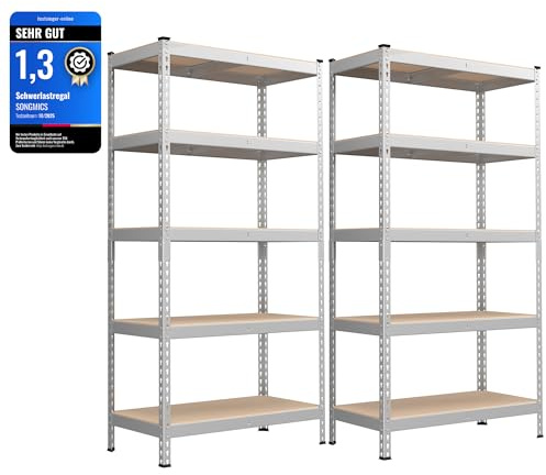 SONGMICS Schwerlastregal, 2er Set, Standregal, 5 Ablagen, 45 x 90 x 180 cm | Lagerregal, Küchenregal, bis 875 kg belastbar, für Keller, Küche, Arbeitszimmer, silbern