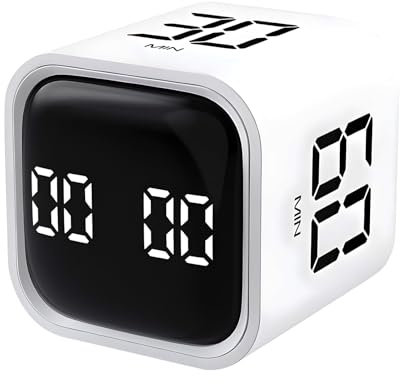 Milgeo Schwerkraft-Timer, Pomodoro-Timer, Zeitmanagement-Tool, Time Cube, Würfel für ADHS, Arbeit, Büro, Studium, Aufgaben, Kinder, Kochen, Sport (weiß)