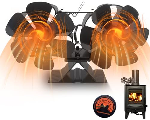 Ventola per Stufa a Legna,Ventilatore a Doppio Motore 12 Pale, Ventilatore per Camino Efficiente Dal Punto di Vista Termico/Silenzioso/in Alluminio,per Bruciatore di Tronchi,Stufa,Camino-Nero