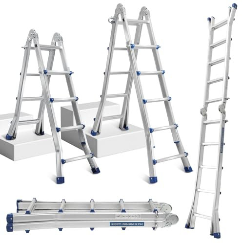 Cecaylie Scala Multiuso in Alluminio 4 in 1 - 513 cm, 4 x 5 Pioli, Telescopica, Capacità 150 kg, a Scorrimento Con Supporto Su Entrambi i Lati