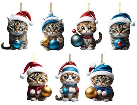 6 Stück Katze Weihnachtsbaum Anhänger, 2D Acryl Katze Christbaumschmuck, Weihnachtsbaum Katze Anhänger Weihnachtsanhänger, Spaß Weihnachtsanhänger Deko Für, Flur, Büro, Urlaub