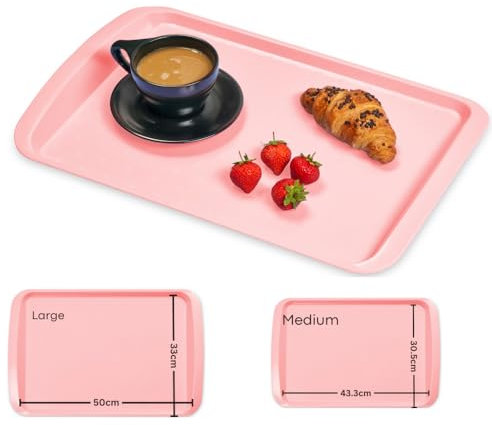 BuzzTrove Serving Trays | Durable Plastic Tea Tray & Dinner Tray | Trays for Eating on Lap, Food Serving & Snacks | Dishwasher Safe, Stackable| 12-Month Guarantee | STMP