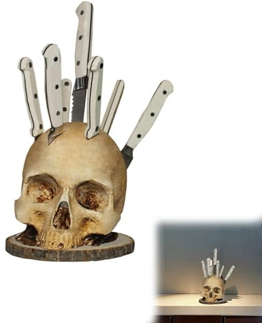 Porte-couteau de cuisine en forme de crâne, porte-couteau en forme de crâne, porte-couteau en forme de crâne pour le rangement de la cuisine, décoration de crâne d'Halloween