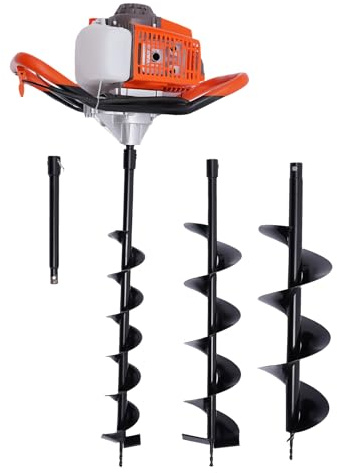 Levkitch Benzin-Erdlochbohrer 71CC 2-Takt Boden Bohrmaschine Zaunpfosten Bagger Handheld mit 3 Durchmesser 100/150/200mm Stahlbohrer 1 * 30cm Verlängerungen Pfahlbohrer (71CC/10/15/20cm)