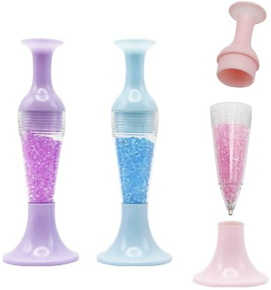 3Pcs Diamond Art Painting Pens Tools with Vase Design & Storage, Great Gifts for Art Lovers (Pink + Purple + Blue)