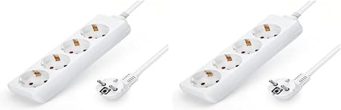 Regleta Blanca alargador sin Interruptor con Cable 3G 1,0 mm² 1,5 M, regleta Blanca (4 Tomas, 1,0 mm² 1,5 M) (Paquete de 2)