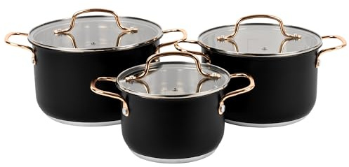 KARL HAUSMANN Topfset Induktion Edelstahl 3-Teilig - Kochtöpfe für Alle Herdarten - Kochtopf Set mit Glasdeckel - Töpfe mit Messskala - Topf Set - Kochtopfset - Topfsets - Pots - Induktionstöpfe
