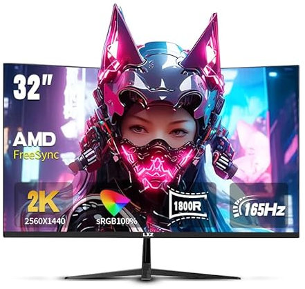 LXZ Ecran Incurvé 32 Pouces 1800R, 2K QHD (2560 * 1440) 165Hz Affichage sans Cadre avec FreeSync, Display Port DP, HDMI - Noir