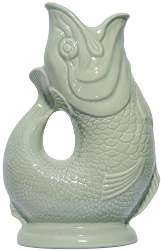 The Original Gluggle Jug - Sage Glug Jug in L, 22cm 0.6L - Gug Glug Fish Shaped Jug - Decorative Glugging Water, Cocktail, Wine & Gin Pitcher, Decanter or Vase - Hand Made in Britain