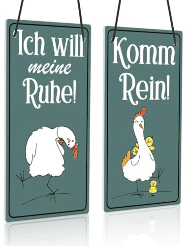 Putuo Decor PVC Türschild Huhn – Doppelseitiges Komm rein/Ich will meine Ruhe Schild mit lustigem Hühner-Motiv für Küche, Familienzimmer oder Mama-Zimmer