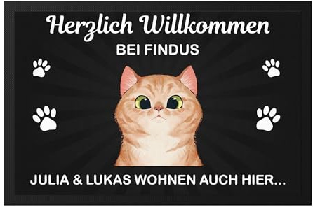 Kiddle-Design Personalisierte Fußmatte Katzen für Katzenbesitzer, Katzenmama und Katzenpapa | Fußabtreter als Geschenk mit Katzenmotiv | Schmutzfangmatte 60x40cm | 1 Katze
