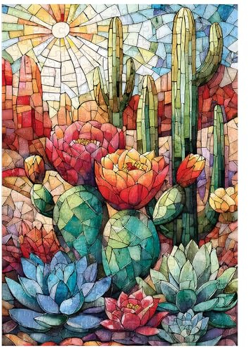 Excellent puzzle pour adultes - 300 pièces - Cactus en verre teinté - Jouets pour adultes - Cadeau - Décoration familiale - Puzzle pour enfants