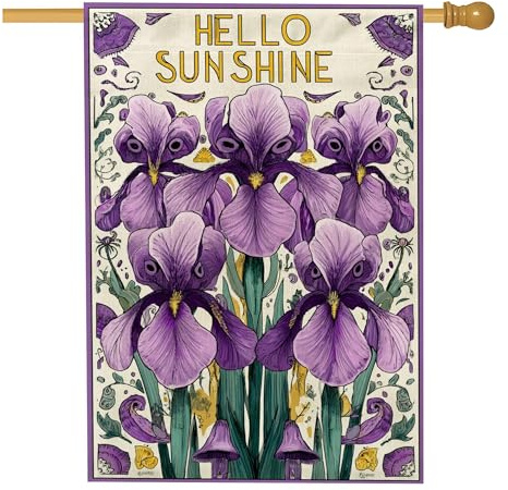 Violet Iris Garden Flag, Vibrant Floral Sun Decor Outdoor Banner, Seasonal Double Sided Yard Flag for Spring Summer Decoration 28x40 Inch