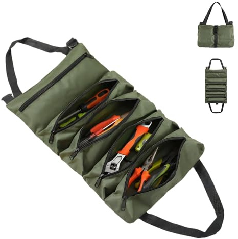 Hoclauho Werkzeugtasche aufrollbar tasche klein aus Oxford-Gewebe kompakter Werkzeug-Organizer, zip pouch, robuste Aufbewahrungslösung für Auto, Werkstatt & Outdoor-Einsatz