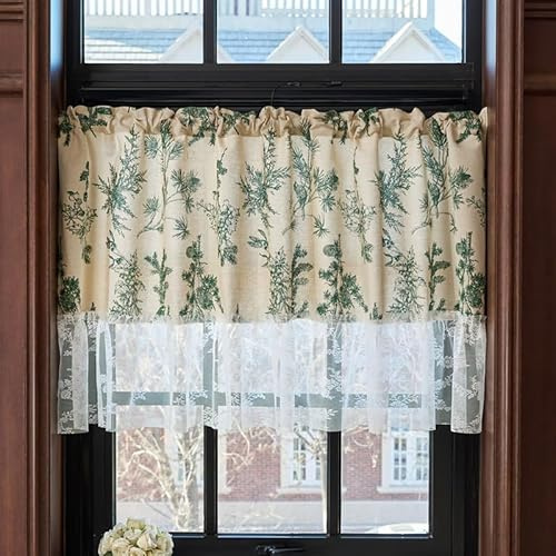 YongXinMY Retro Floral Lace Short Valance - French Country Cotton Curtain Boho Rod Pocket Window Half Curtain Light Filtering Sheer for Bistro Kitchen Bathroom Bedroom Small Window (#3,150x80cm)