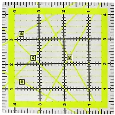 KinetiCore 4.5x4.5 Inch Square Quilting Ruler, High Clear Acrylic Fabric Cutting Ruler with Non-Slip Rings for Sewing Quilting DIY Crafts