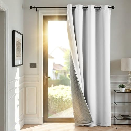 TOPICK Thermovorhang Kälteschutz doppelten Gardinen Ösen H240xB140 1 Stück | Gardinen Wohnzimmer Weiß Türvorhang Verdunklungsvorhänge Schlafzimmer Vorhänge mit abnehmbare Schicht Curtain living room