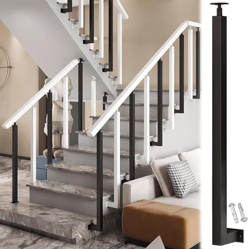 Kit balaustra per ringhiera per scale interne, mandrini quadrati in metallo regolabili a 270°, montante laterale, nero, lunghezza personalizzabile (1 pezzo), perfetto per scale moderne