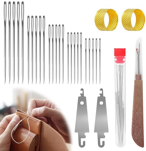 Timasser Nähnadeln Set Sticknadeln Spitz Nadel und Faden Set Näh Set 31 Stück 5 Größen mit Großem & Kleinem Öhr Stahlnadeln für Handnähen, Nadelarbeiten und Stoffbasteln (A)