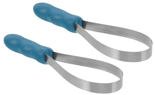 Abaodam Cepillo para Muda de Pelo de Caballo Acero Inoxidable Doble Cara con Mango Ergonómico para Establos y Cuidado Animal Herramienta Raspadora Serrada Azul 2 Piezas
