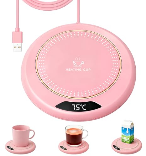 Coffee Mug Warmer for Desk USB Charging with 3 Temperature Settings and Display Drink Warmer for Desk Office Home Plug in Heating Coffee Milk Tea Cocoa Cake Egg tart Gifts(Pink）