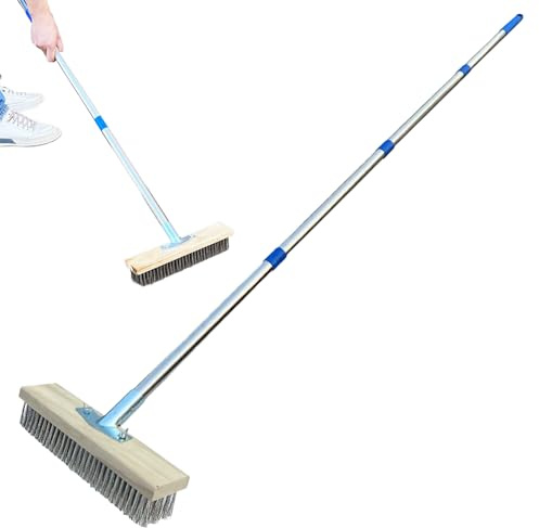 Nettoyage de Balai - Nettoyeur à Béton à Long Manche, Brosse de Terrasse Durable Extérieur, Balayette de Jardin Manuelle | Enlèvement des Taches Balai à Béton Mauvaises Herbes Mousse Algues