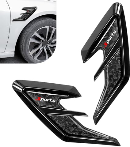 Hugwits 2 PCS Car Fender Side Vents, Carbon Fiber Texture Sports Style Auto Body Accent Decals, Self-Adhesive Waterproof Spoiler Exterior Decorations, Universal for Most Cars (Black)