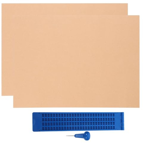 SOIMISS Tavoletta Braille Punteruolo Compatta e Portatile in Plastica per Non Vedenti, Kit Riutilizzabile per Scrittura Braille 27 Righe e 30 Spazi