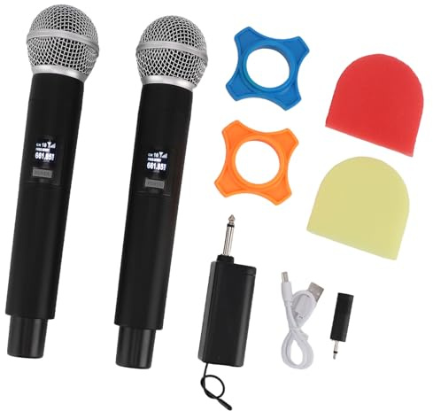 Baxnore Ensemble de Microphones VHF, Paquet de 2 micros dynamiques UHF Portables Rechargeables par USB avec Suppression du Bruit pour Les Performances sur scène de Chant de fête ka
