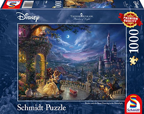 Schmidt Spiele 59484 Thomas Kinkade, Disney Die Schöne und das Biest, Tanz im Mondlicht, 1000 Teile Puzzle