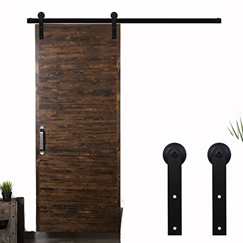 6FT/183cm Schiebetürbeschlag Set Hängeschiene Schiebetürsystem Tür Hardware Kit für Innentüren Schwarze I-Form