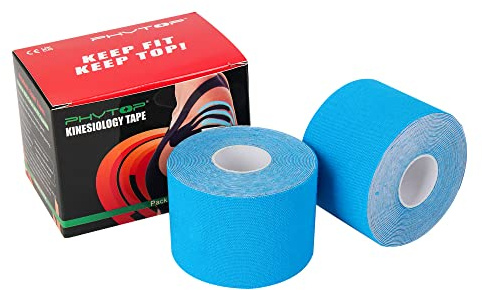 PHYTOP Kinesiotape Vendaje Neuromuscular (2 Rollos en color Azul Cielo), Cinta Kinesiologica para el Alivio del Dolor y la Recuperación de Lesiones