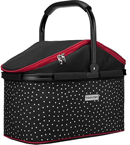 anndora Einkaufskorb 25 Liter ISO Picknick Kühlkorb - schwarz gepunktet