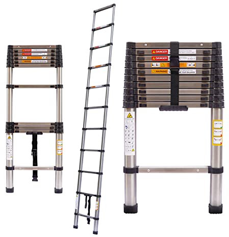 3.2m Telescopic Ladder Multi-Purpose Heavy Duty Extension Ladder Easy Carry For Indoor Outdoor DIY Tools