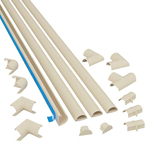 D-Line 20x10mm Kabelkanal 4m Multipack, halbrundes Profil, Selbstklebende Kabelabdeckung, überstreichbar, Kabelmanagement – 4X 20mm (B) x 10mm (H) x 1m Länge und Zubehör – Magnolia
