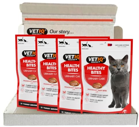 VETIQ Healthy Bites Urinary Care Treats for Cats & Kittens 3+ Months, with Cranberry, Taurine and Prebiotic Fibre, 65 g (Pack of 4)