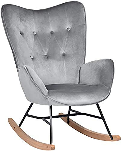 Möbel, Cosy Epping Velvet Dark Grey, Schaukelstuhl, Freizeitstuhl und Ruhe, Velours, Grau, für Wohnzimmer, Esszimmer, Füße aus Holz, Metall, 68 x 87 x 98 cm