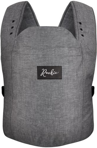ROOKIE Babytrage Premium - Design Bauchtrage bequem und ergonomisch - Für Neugeborene ab Geburt bis 15kg - Baby Trage aus Bio Baumwolle (Darkgrey)