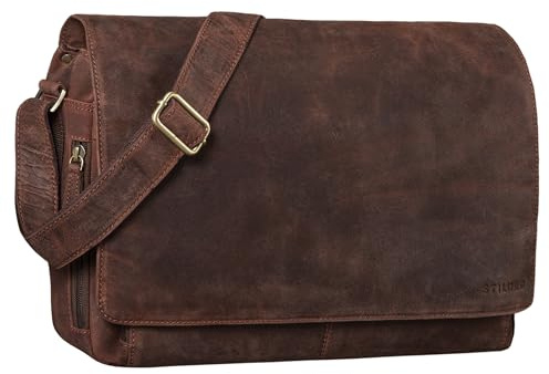 STILORD Vintage Umhängetasche aus Leder braun - 15 Zoll Laptoptasche für Büro, Uni, Office, Schule - DIN A4 Schultertasche Tom