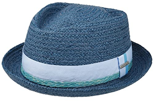 Stetson Vantella Diamond Strohhut Einfarbiger Hut mit Kontrastband Ripsbandgarnitur Unisex Frühjahr Sommer blau XL (60-61 cm)