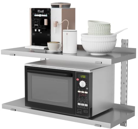 MOOTACO Wandbord Wandregal 2 Ablagefläche Regal Edelstahlregal Küchenregal Edelstahl Gastro für Küchen oder Zuhause,Restaurant (80x30cm) | Edelstahlregal Küchenregal für Küchen Restaurant, Garage, küche, Leichte Reinigung