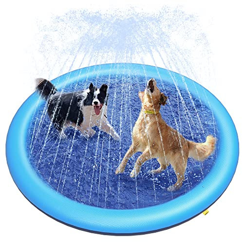 Peteast Hundepool für Große & Kleine Hunde & Kinder 59 Faltbarer Splash Sprinkler Pad, 0.58mm Verdickt Anti-Rutsch Hunde Wasserspielzeug, Umweltfreundlich Langlebig