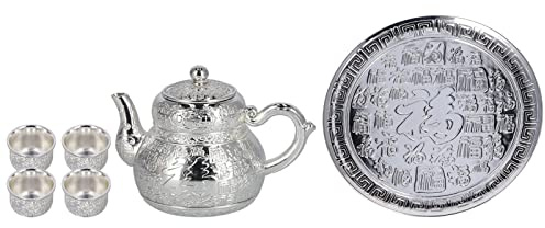 Set di teiere e tazze per uno, in lega di zinco Set da tè per adulti con teiera e vassoio Set di teiere vintage in argento Regalo di inaugurazione della casa