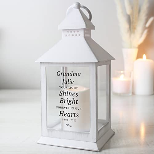 Personalised 'Your Light Shines Bright' White Lantern, Grave Marker, Memorial gift, In Memory, Candle, Rememberance, White Lantern, Lamp
