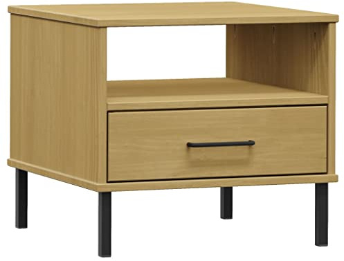 vidaXL Nachttisch mit Metallbeinen Nachtschrank Nachtkonsole Nachtkommode Tisch Schrank Kommode Beistelltisch Schlafzimmer Braun Massivholz Kiefer