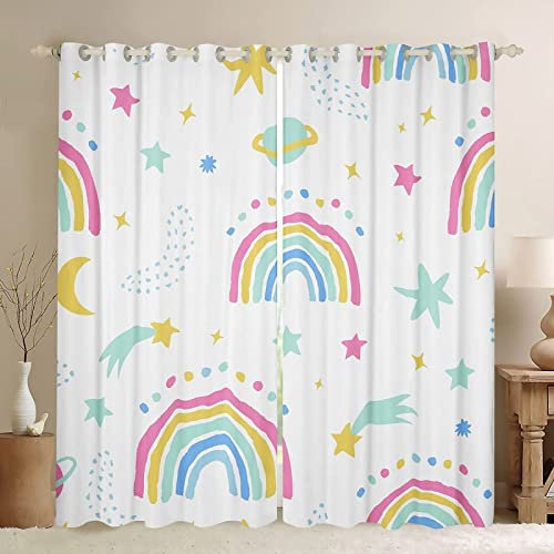 FIBITA Vorhang Blickdicht Regenbogen-Karikatur Vorhänge Kind Gardinen Wohnzimmer Schlafzimmer Regenbogen-Karikatur Verdunklungsvorhänge 3D Druck Vorhang 117x138 cm Ösenvorhang 2er Set