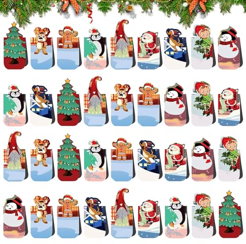 36 Stück Magnetische Lesezeichen für Weihnachten,Bunt,Niedliche | Bunte Lesezeichen mit Schneemann & Rentier, ideal für Schüler & Lehrer,Perfekt als Geschenk, machen Spaß beim Lesen