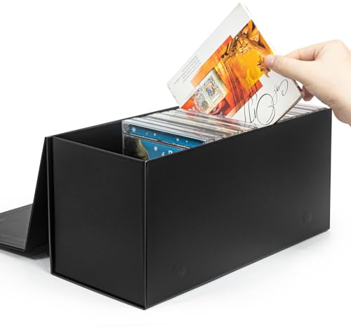 tutata CD Storage Box, DVD Storage Box- Durable 5.2 x 5.75 x 12 Inch Disc Holders with Lids, Store up to 30 CDs- Black 1 PACK