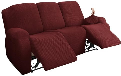 HOMDECR Stretchhusse Für Relaxsessel Sesselbezug,Elastisch Sesselbezug 4/6/8Teilig Sesselschoner, Elastisch Bezug Für Fernsehsessel Liege Sessel Schaukelstuhl Relaxstuhl (Rot,3 Seater)